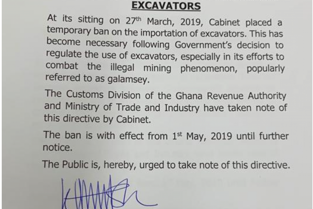 PRESS RELEASE-TEMPORARY BAN ON THE IMPORTATION OF EXCAVATORS