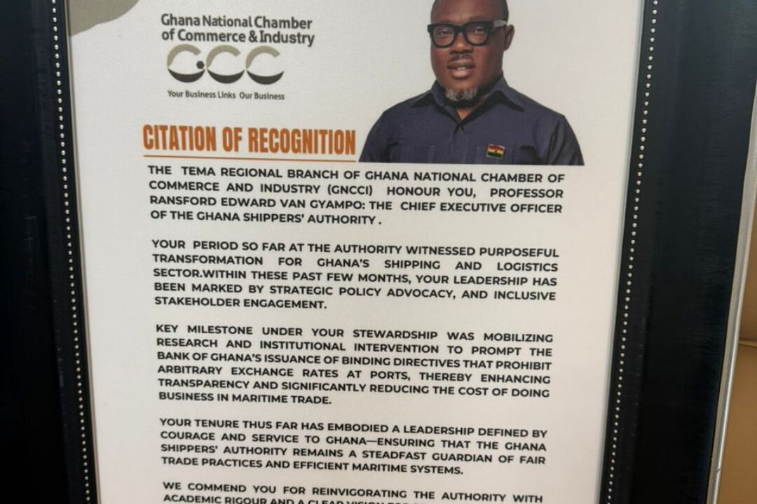 GSA CEO Prof. Ransford Van Gyampo Honoured by GNCCI for Outstanding Contribution to Ghana’s Shipping and Logistics Sector